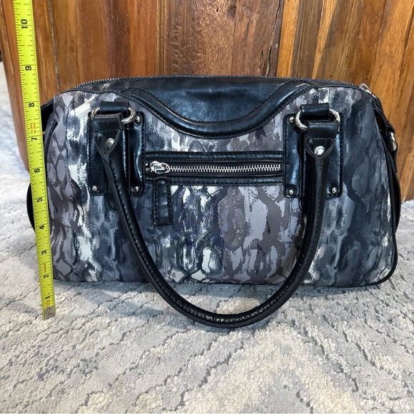 ETIENNE AIGNER Large Shoulder Bag Leather And Fabric Monogram Black Purple F - Picture 5 of 12